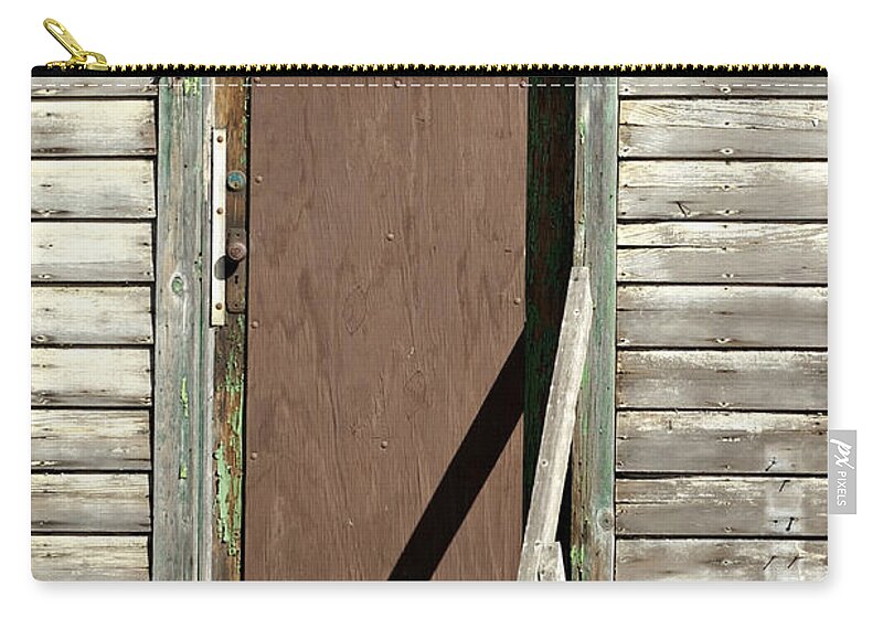 Detroit Zip Pouch featuring the photograph Brown Door of Abandoned House by Sandra Church