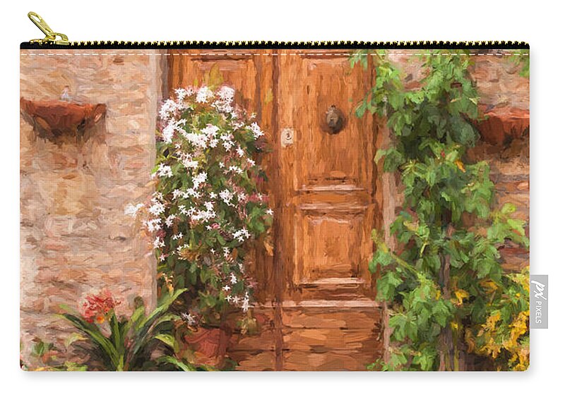 Cortona Carry-all Pouch featuring the painting Brown Door of Tuscany by David Letts
