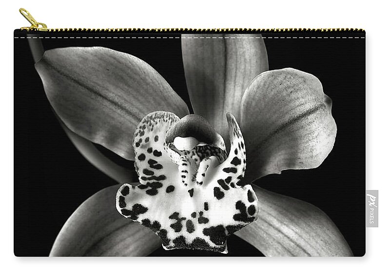 Flower Zip Pouch featuring the photograph Brown Orchid in Black and White by Endre Balogh