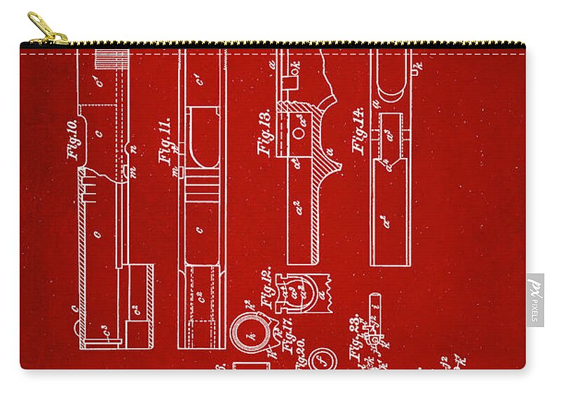 Patent Zip Pouch featuring the mixed media Browning Firearm Patent Drawing 2b by Brian Reaves