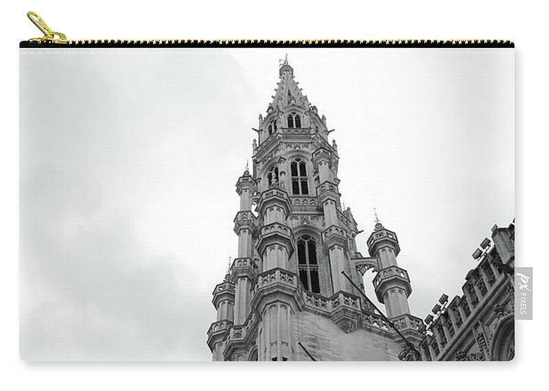 Brussels Zip Pouch featuring the photograph Brussels Town Hall - Black and White by Carol Groenen