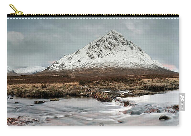 Buachaille Etive More Zip Pouch featuring the photograph Buachaille Winter Panorama 2 by Grant Glendinning