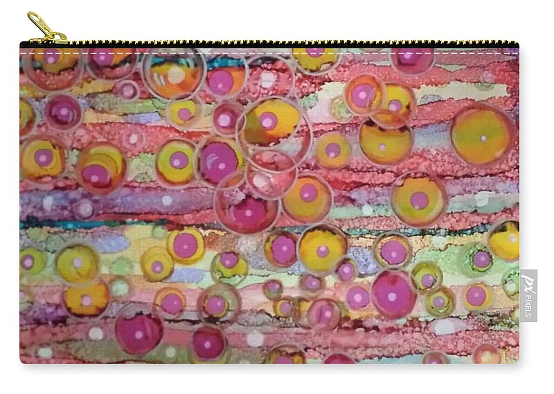 Alcohol Ink Prints Zip Pouch featuring the painting Bubble World by Betsy Carlson Cross