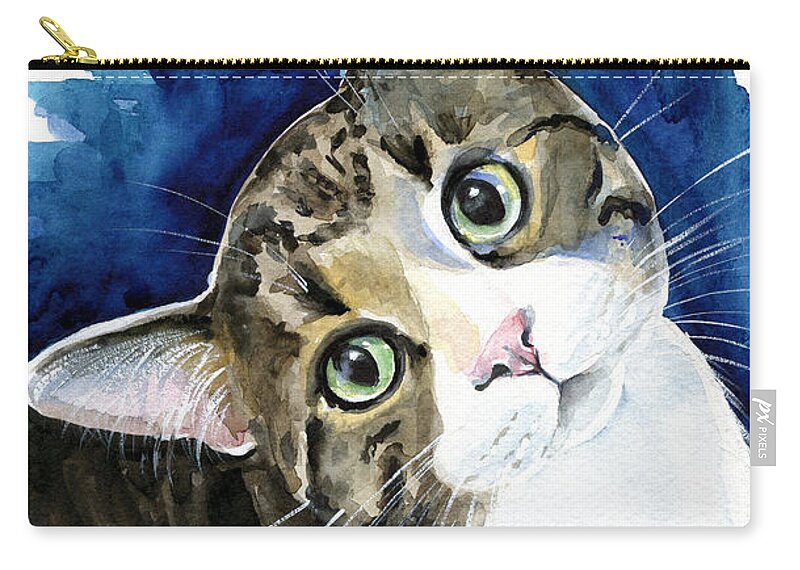 Bubbles Carry-all Pouch featuring the painting Bubbles - Tabby Cat Painting by Dora Hathazi Mendes
