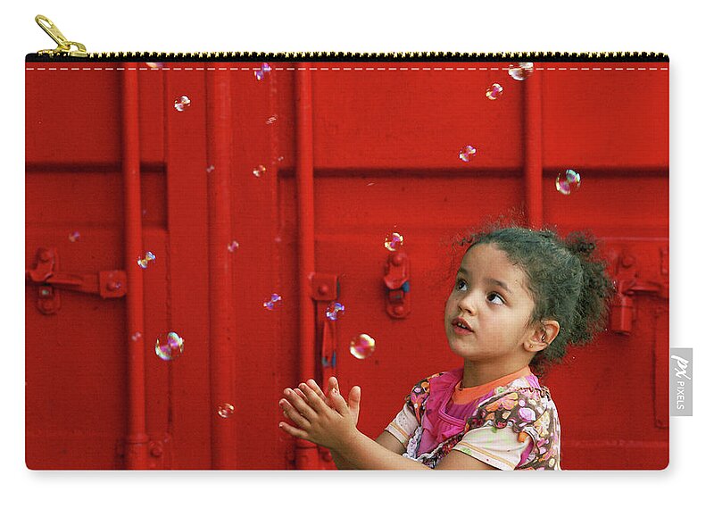Red Canvas Prints Zip Pouch featuring the photograph Bubbling Girl by Aimelle Ml