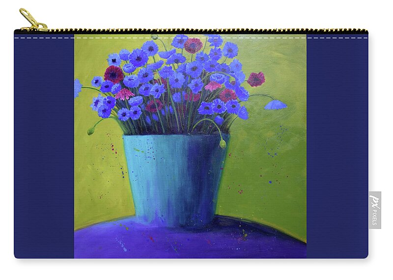 Flowers Zip Pouch featuring the painting Bucket of Blue by Nancy Jolley