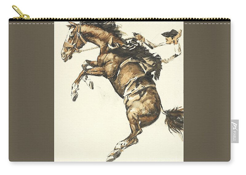 Bucking Zip Pouch featuring the painting Bucking Horse Facing Left by Don Langeneckert