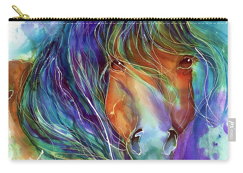 Equine Zip Pouch featuring the painting BUCKY the MUSTANG in WATERCOLOR by Marcia Baldwin