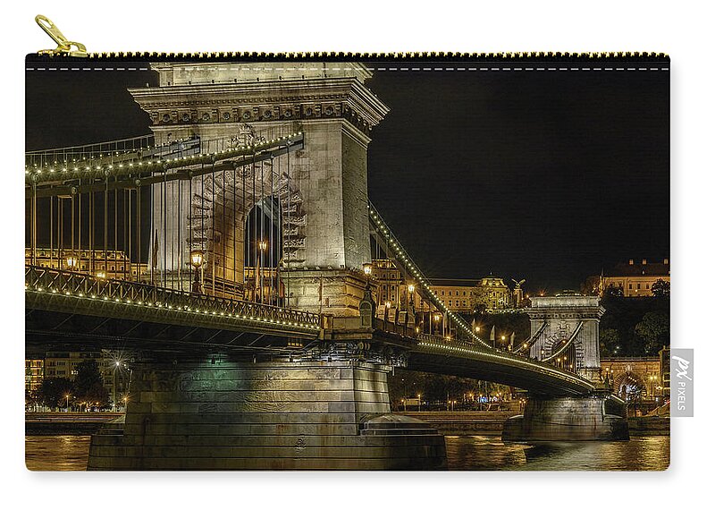 Budapest Szecheny Chain Bridge Zip Pouch featuring the photograph Budapest Chain Bridge by Steven Sparks