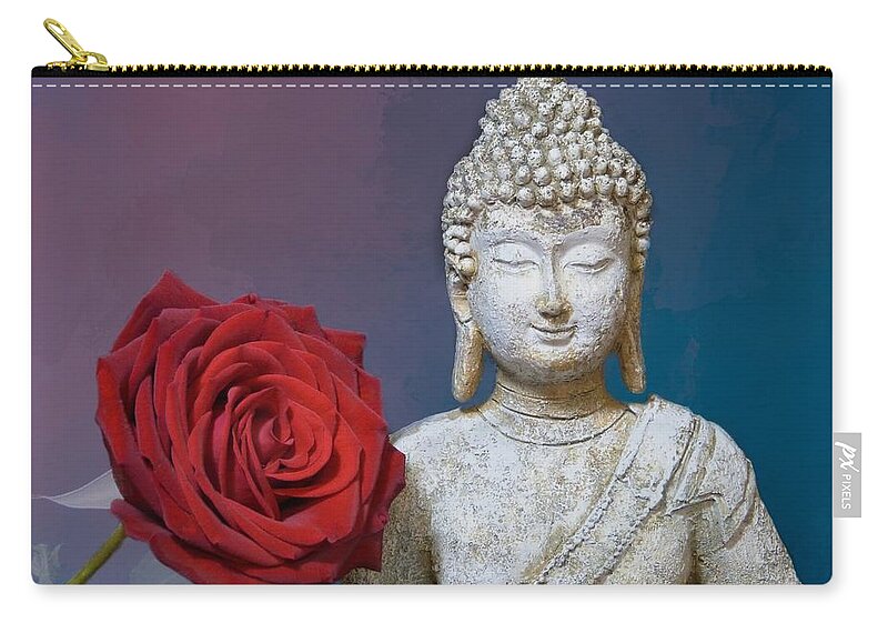 Buddha Zip Pouch featuring the photograph Buddha and Rose by Pete Trenholm