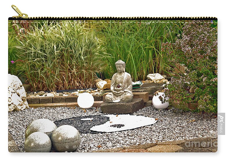 Buddha Zip Pouch featuring the photograph Buddha looks at Yin and Yang by Eva-Maria Di Bella