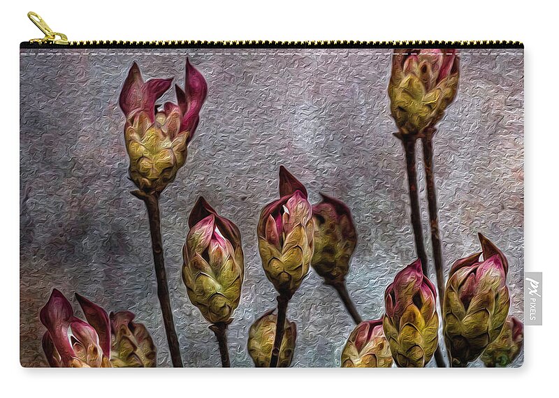 Spireas Zip Pouch featuring the photograph Budding Japanese Spiraeas by Cynthia Wolfe