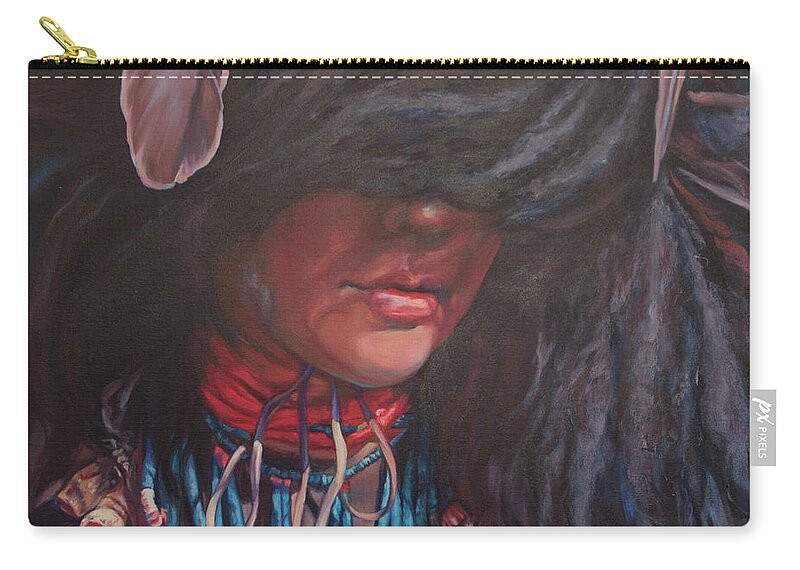 Hopi Zip Pouch featuring the painting Buffalo Dancer by Christine Lytwynczuk