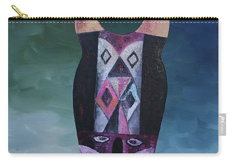 Buffalo Mask Carry-all Pouch featuring the painting Buffalo Mask by Obi-Tabot Tabe