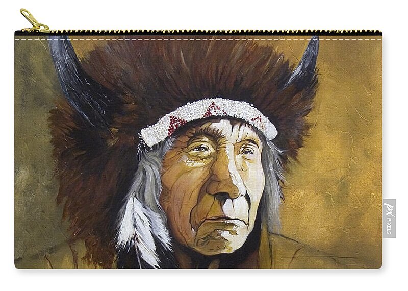 Shaman Carry-all Pouch featuring the painting Buffalo Shaman by J W Baker