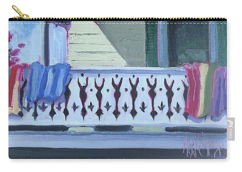 Impressionism Zip Pouch featuring the painting Buffet House Rail , Ocean City by Maggii Sarfaty