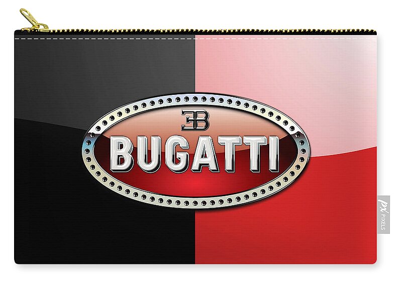 Wheels Of Fortune By Serge Averbukh Zip Pouch featuring the photograph Bugatti 3 D Badge on Red and Black by Serge Averbukh