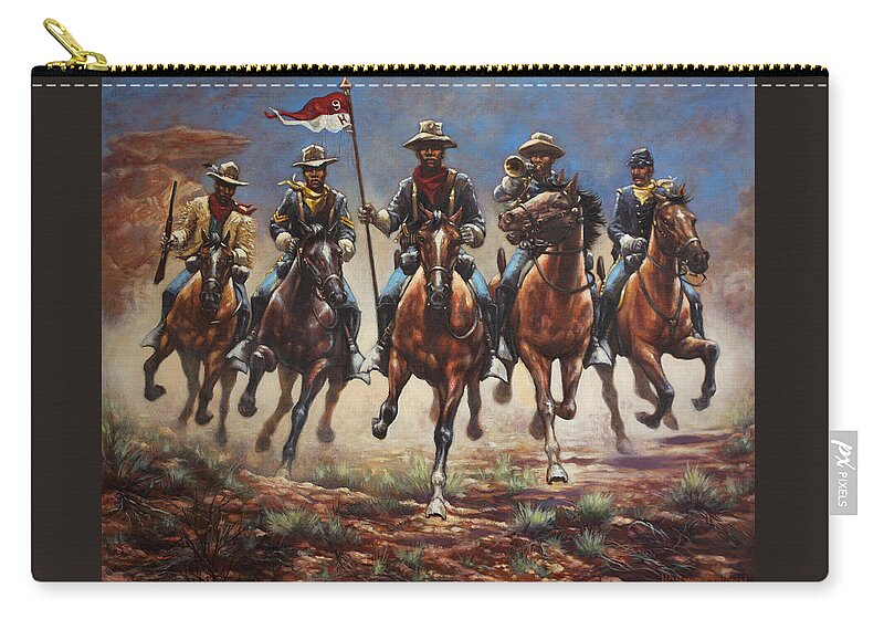 Buffalo Soldiers Zip Pouch featuring the painting Bugler And The Guidon by Harvie Brown