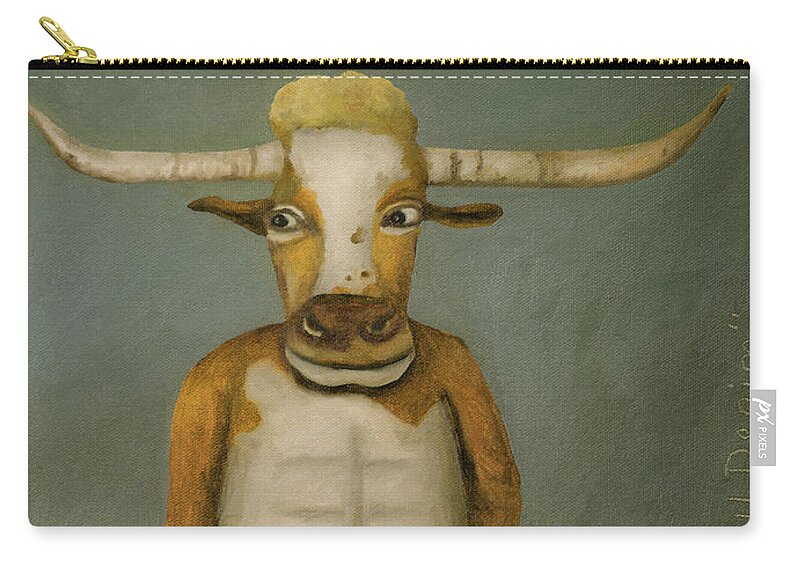 Bull Zip Pouch featuring the painting Bull Denim by Leah Saulnier The Painting Maniac