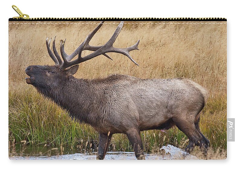 Elk Carry-all Pouch featuring the photograph Bull Elk in Yellowstone by Wesley Aston