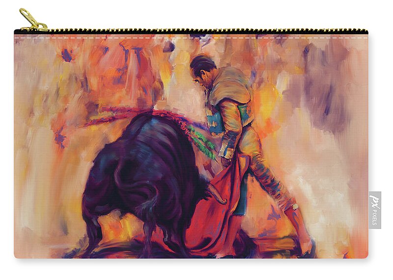 Toreador Zip Pouch featuring the painting Bull Fighting iu8 by Gull G