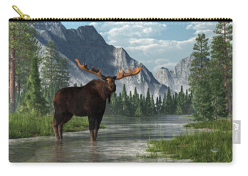 Bull Moose Zip Pouch featuring the digital art Bull Moose by Daniel Eskridge