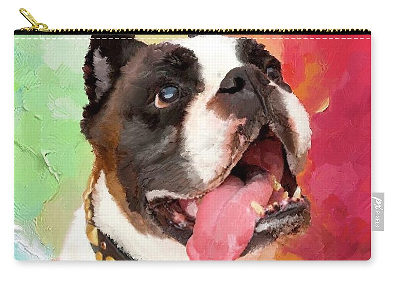 Bulldog Zip Pouch featuring the painting Bulldog by Portraits By NC