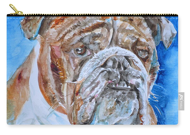 Bulldog Zip Pouch featuring the painting BULLDOG - watercolor portrait.8 by Fabrizio Cassetta