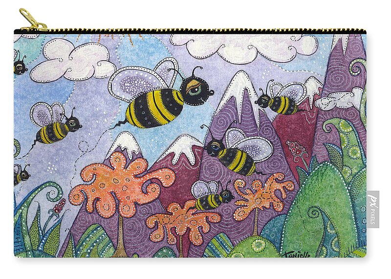 Whimsical Landscape Carry-all Pouch featuring the painting Bumble Bee Buzz by Tanielle Childers