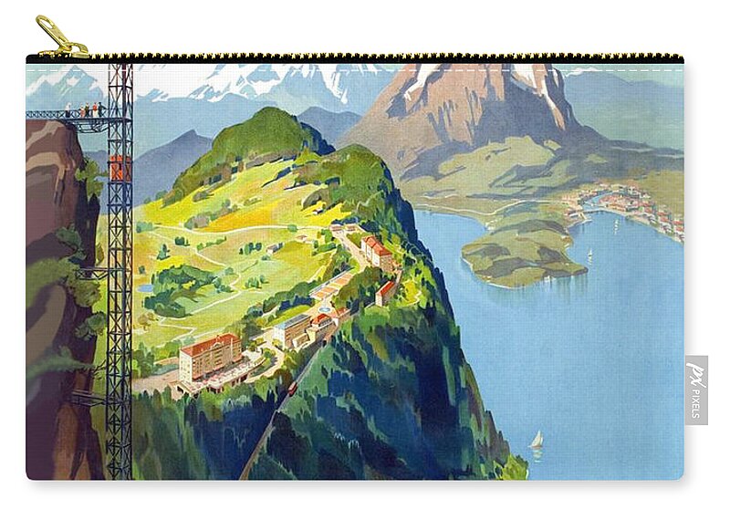 Burgenstock Zip Pouch featuring the painting Burgenstock and Lucerne, Switzerland by Long Shot