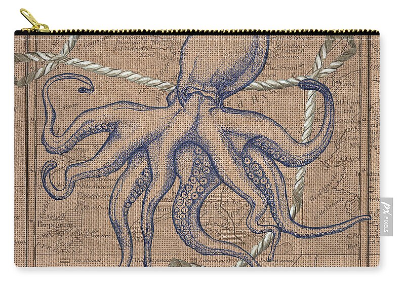 Octopus Carry-all Pouch featuring the painting Burlap Octopus by Debbie DeWitt