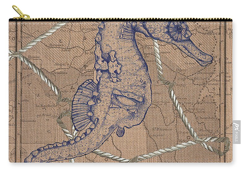 Seahorse Zip Pouch featuring the painting Burlap Seahorse by Debbie DeWitt