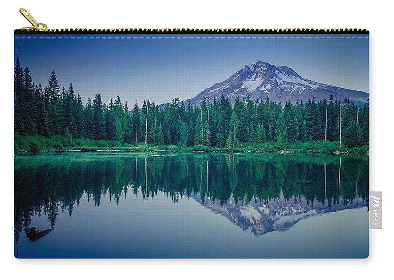 Burnt Lake Zip Pouch featuring the photograph Burnt Lake Reflection by Don Schwartz