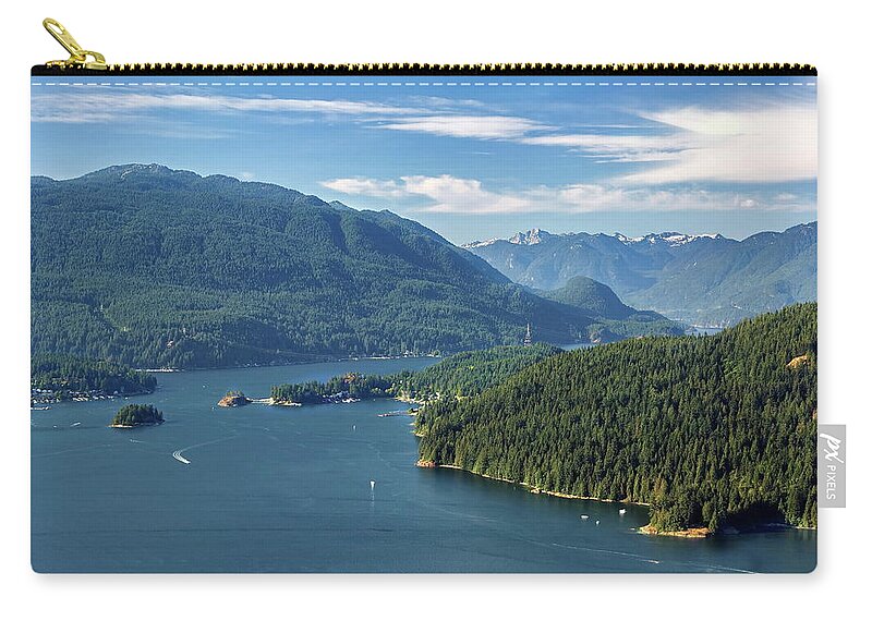 Alex Lyubar Carry-all Pouch featuring the photograph Burrard Inlet, Indian Arm and beautiful sky by Alex Lyubar