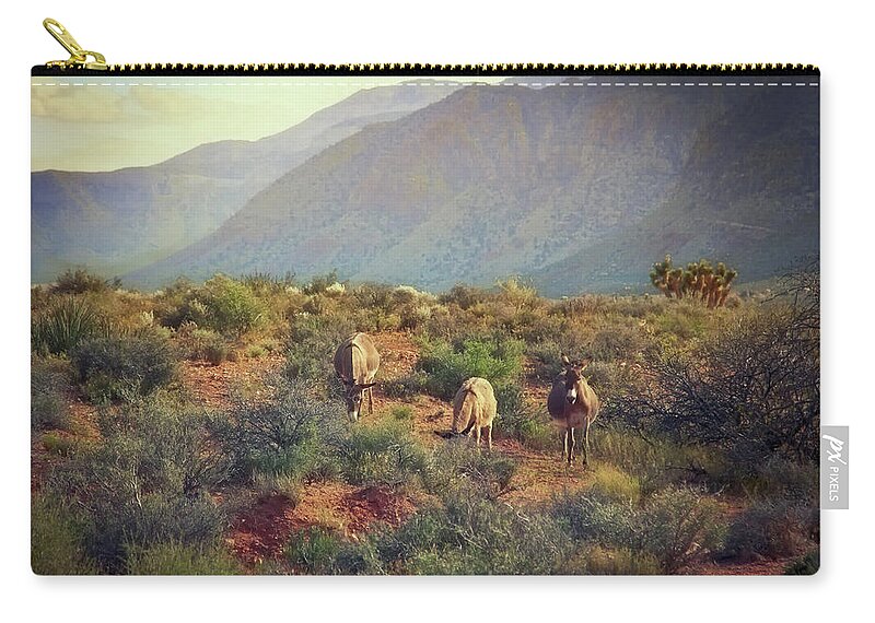 Burros Zip Pouch featuring the photograph Burros at Bonnie Springs Ranch, Las Vegas by Tatiana Travelways