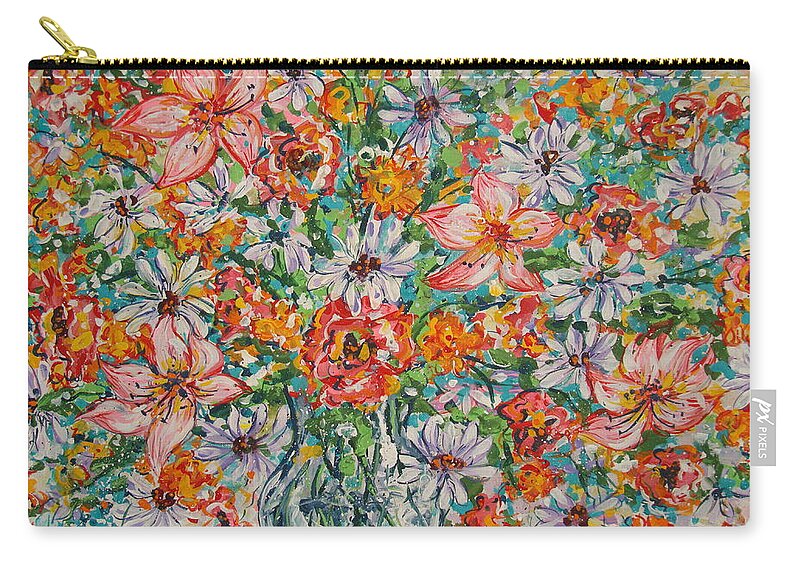 Flowers Zip Pouch featuring the painting Burst Of Flowers by Leonard Holland
