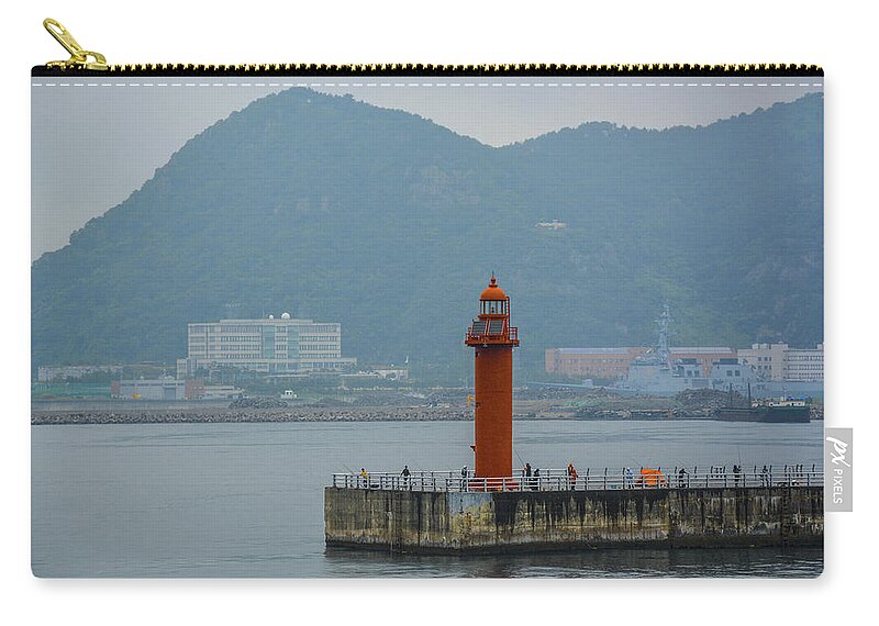 Lighthouse; Busan; Korea; Southkorea; Ocean; Seaside; Cruise; Ship; Port; Fishing Zip Pouch featuring the photograph Busan lighthouse by John Lillis