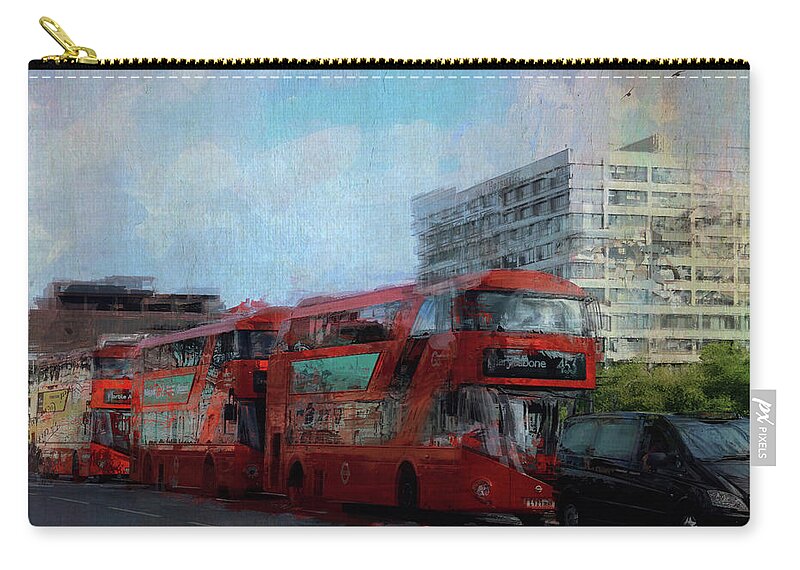 London Zip Pouch featuring the digital art Buses on Westminster Bridge by Nicky Jameson