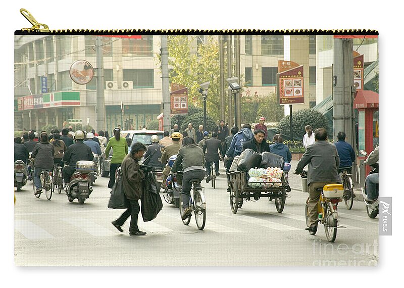 Cycle Zip Pouch featuring the photograph Busy Street, Shanghai by Inga Spence