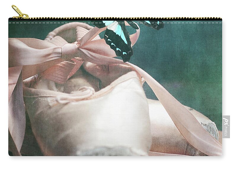 Ballerina Zip Pouch featuring the photograph Butterfly and Ballerina Pointe Shoes by Stephanie Frey