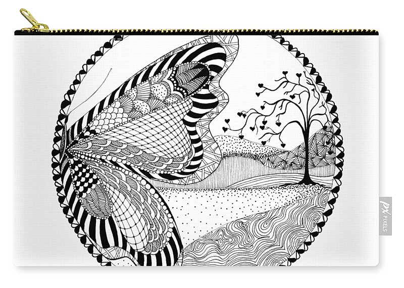 Drawing Carry-all Pouch featuring the drawing Butterfly Fantasy by Ana V Ramirez
