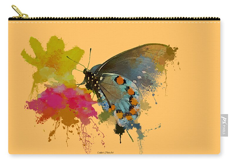 Nature Zip Pouch featuring the photograph Butterfly on Lantana - Splatter Paint Tee Shirt Design by Debbie Portwood