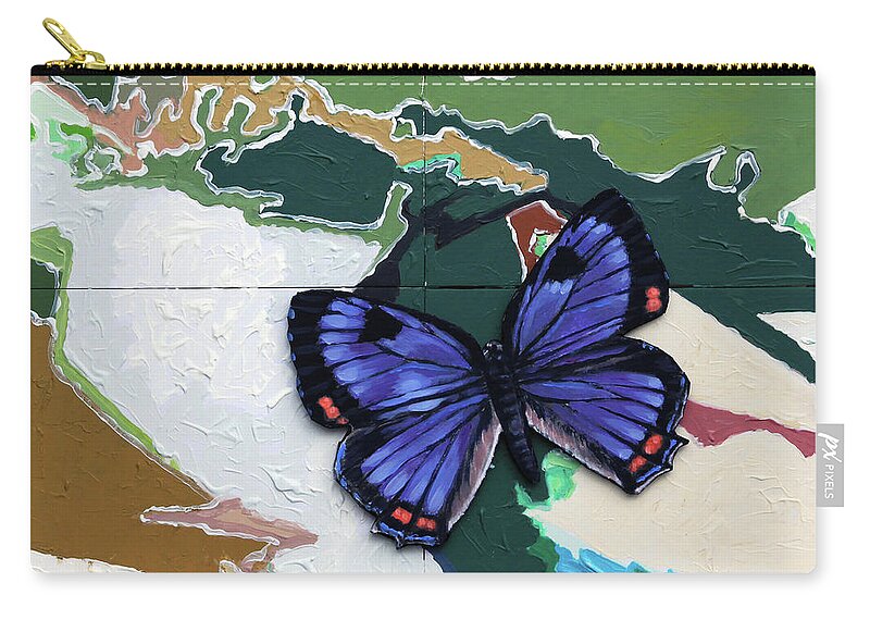 Butterfly Zip Pouch featuring the painting Butterfly Over Great Lakes by John Lautermilch