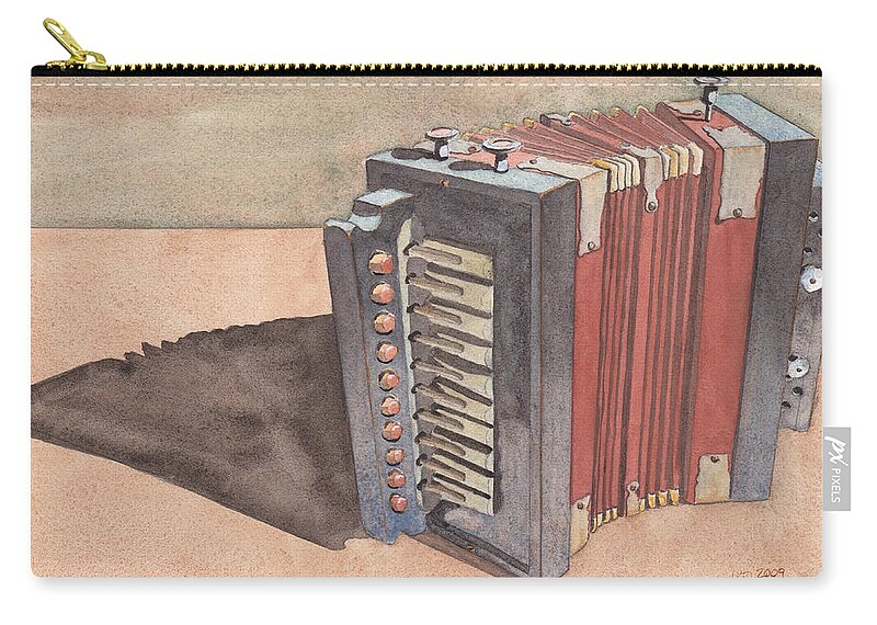 Button Zip Pouch featuring the painting Button Accordion by Ken Powers