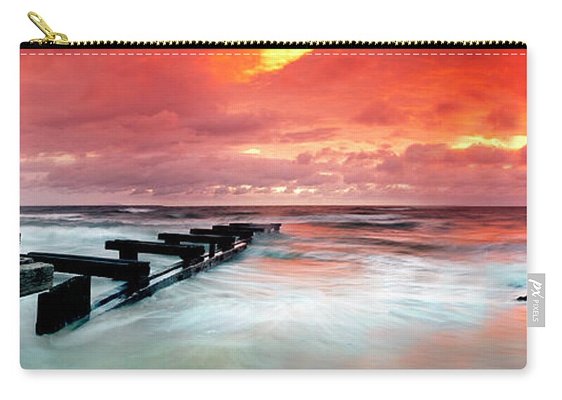 Ocean Pier Zip Pouch featuring the photograph By-gone Remnants by Sean Davey