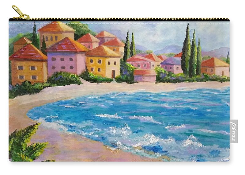 Village Zip Pouch featuring the painting By the Sea by Rosie Sherman