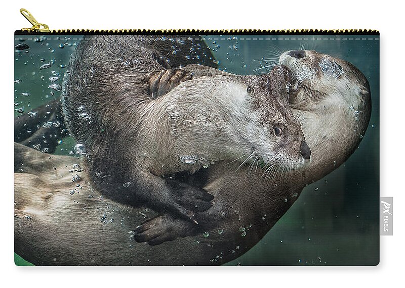 Otters Zip Pouch featuring the photograph By the Skin in His Teeth by Greg Nyquist