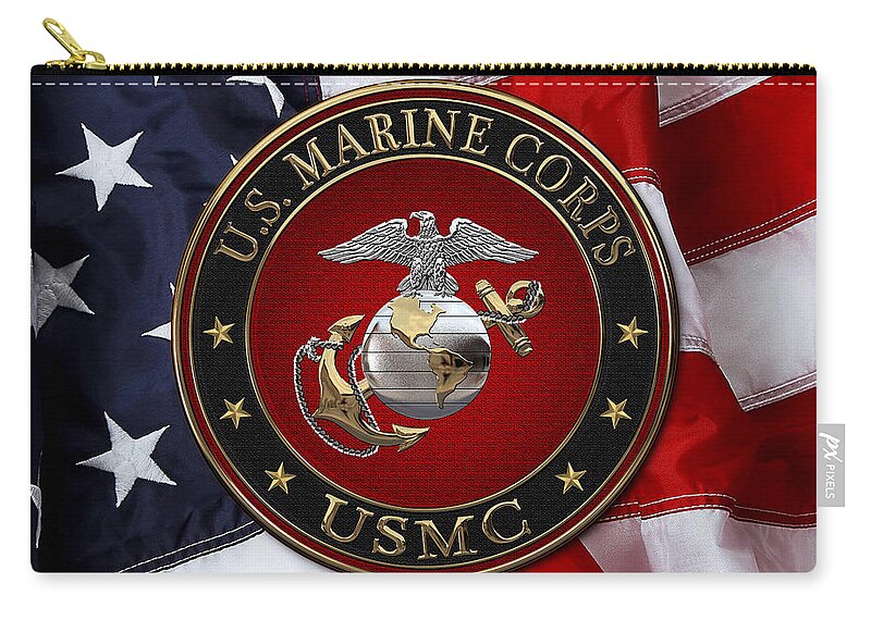 'usmc' Collection By Serge Averbukh Zip Pouch featuring the digital art C O and Warrant Officer E G A Special Edition over American Flag by Serge Averbukh