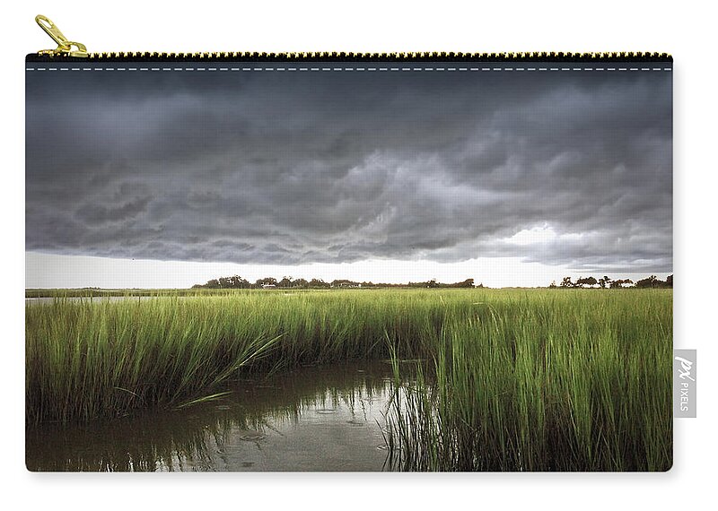 Summer Storm Print Zip Pouch featuring the photograph Cabbage Inlet Cold Front by Phil Mancuso