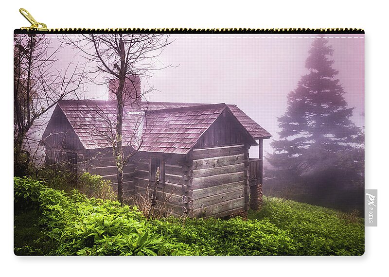 Appalachia Zip Pouch featuring the photograph Cabin on a Foggy Morning by Debra and Dave Vanderlaan
